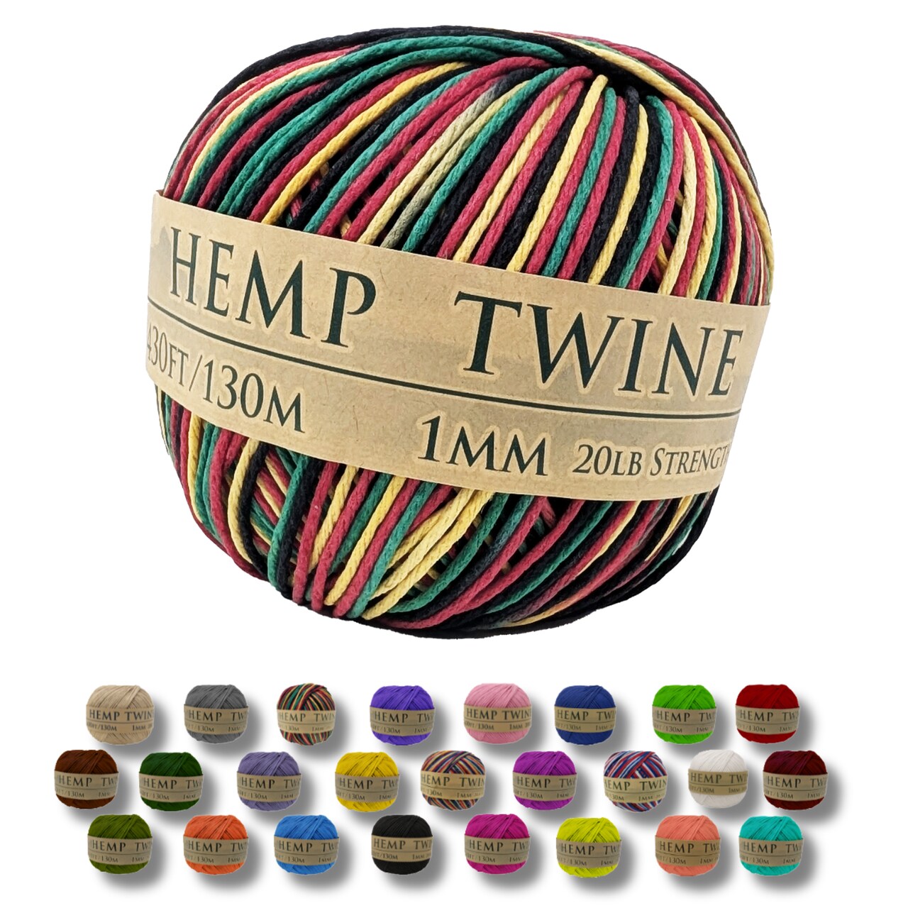 Hemptopia, Hemp Twine Ball, 430ft, 20lb test strength, Multiple colors, All Natural